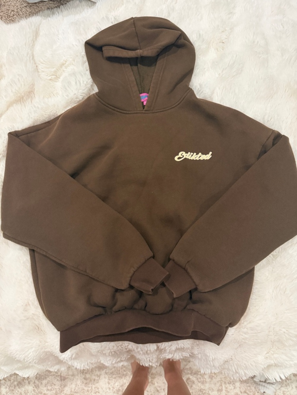 Edikted Brown Crewneck Hoodie with Script Logo